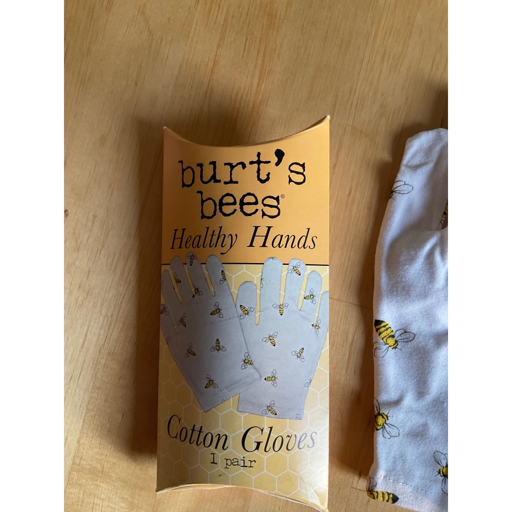 Burts Bees Healthy Hands Cotton Moisturizing Gloves White Honeybee Print 1 Pair